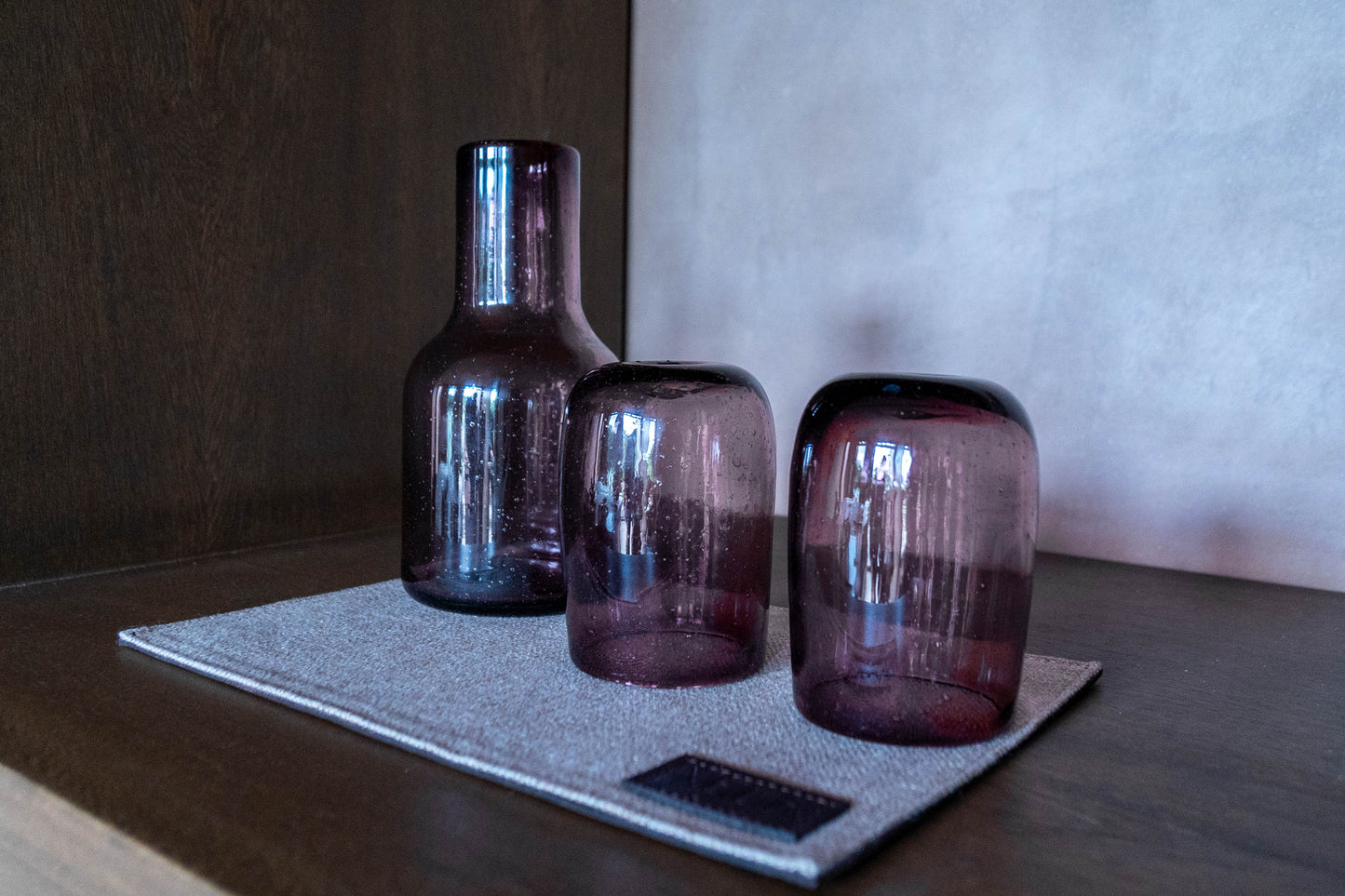Smoked Pink Glass Blown Bottle & Glasses Set