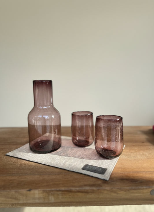 Smoked Pink Glass Blown Bottle & Glasses Set