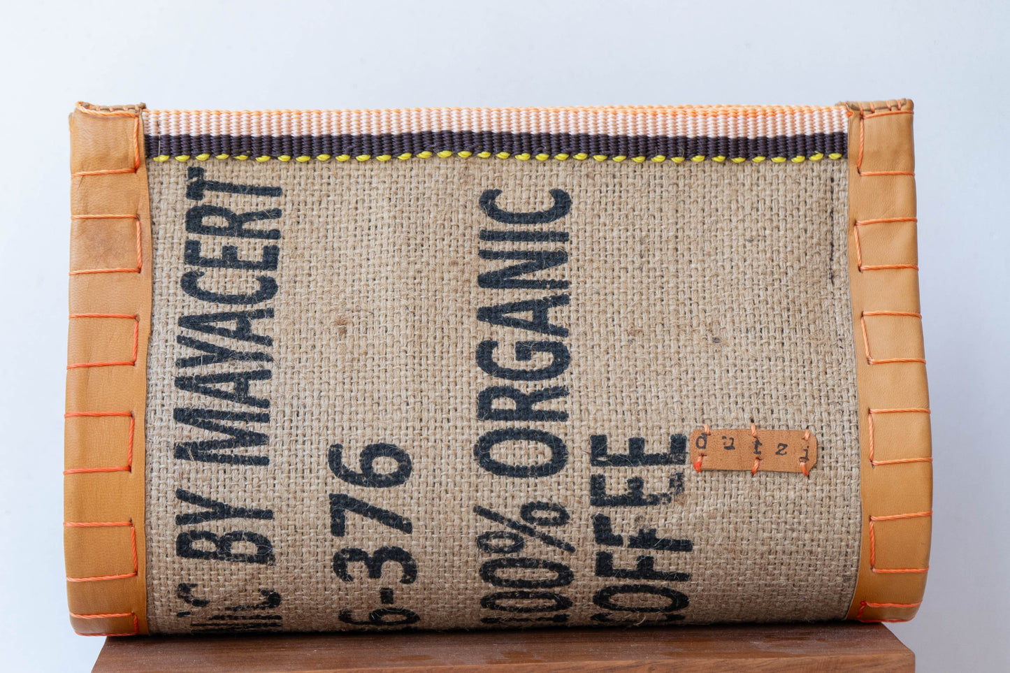 Vintage Burlap Pouch with Leather and Mecapal
