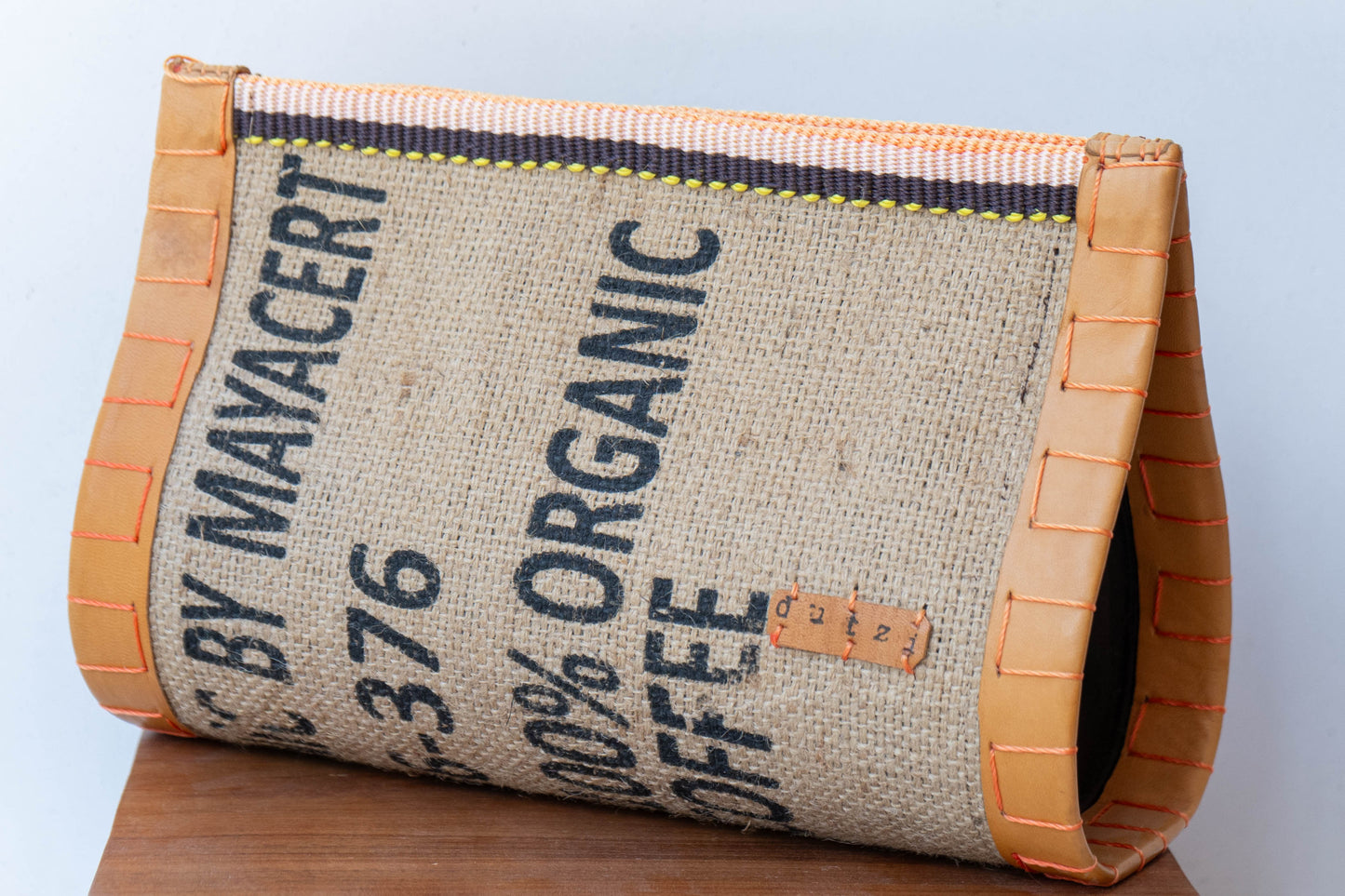 Vintage Burlap Pouch with Leather and Mecapal