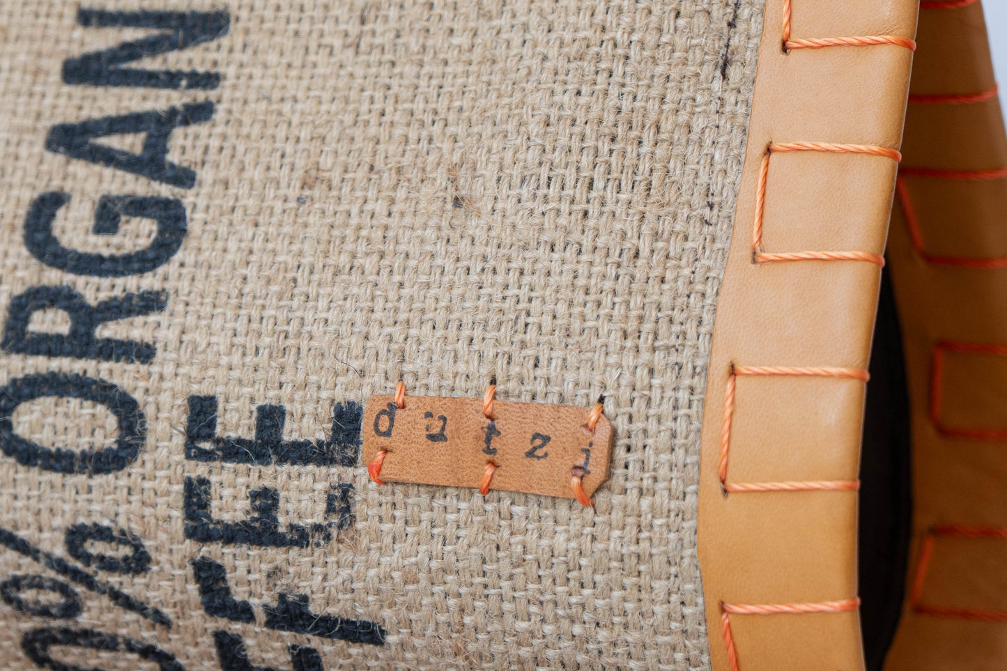 Vintage Burlap Pouch with Leather and Mecapal