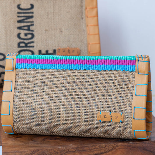 Vintage Burlap Pouch with Leather and Mecapal