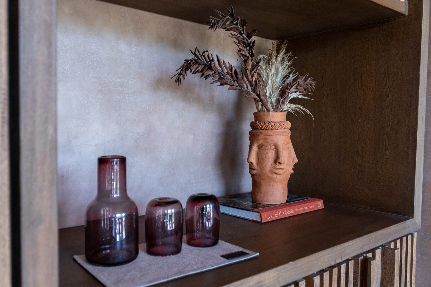Smoked Pink Glass Blown Bottle & Glasses Set